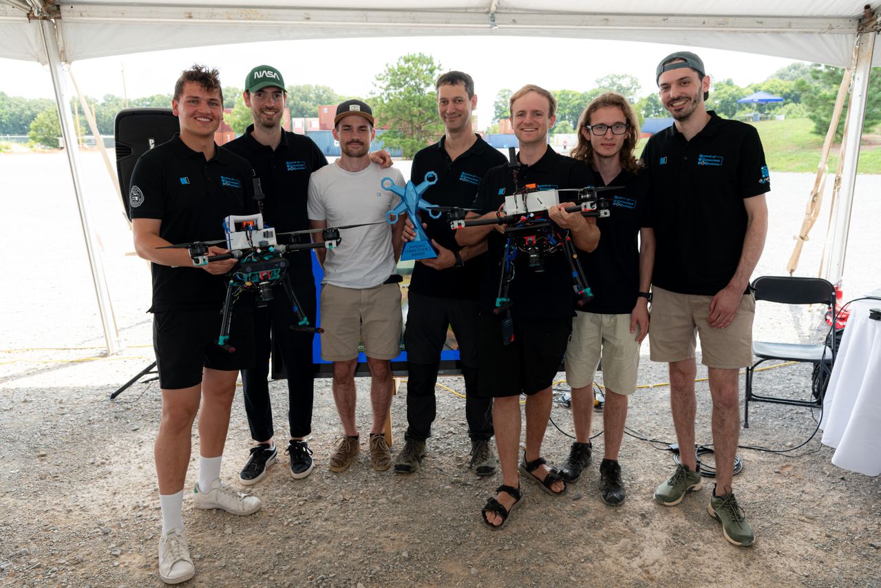 SAPIENCE drone in flight during Competition 2 field testing operations.